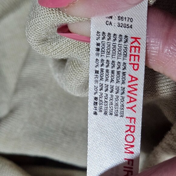 Beige Long-Sleeve V-Neck Ruched Women's Top US M Lyocell Modal Polyester - Picture 13 of 15